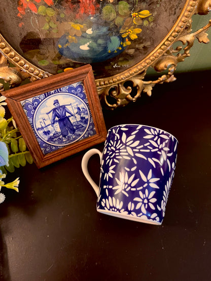 Navy Blue Floral Ceramic Mug