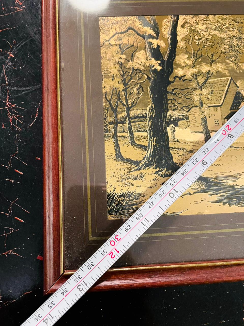Set of 2 Vintage Framed Village Scene 3D illustration Art