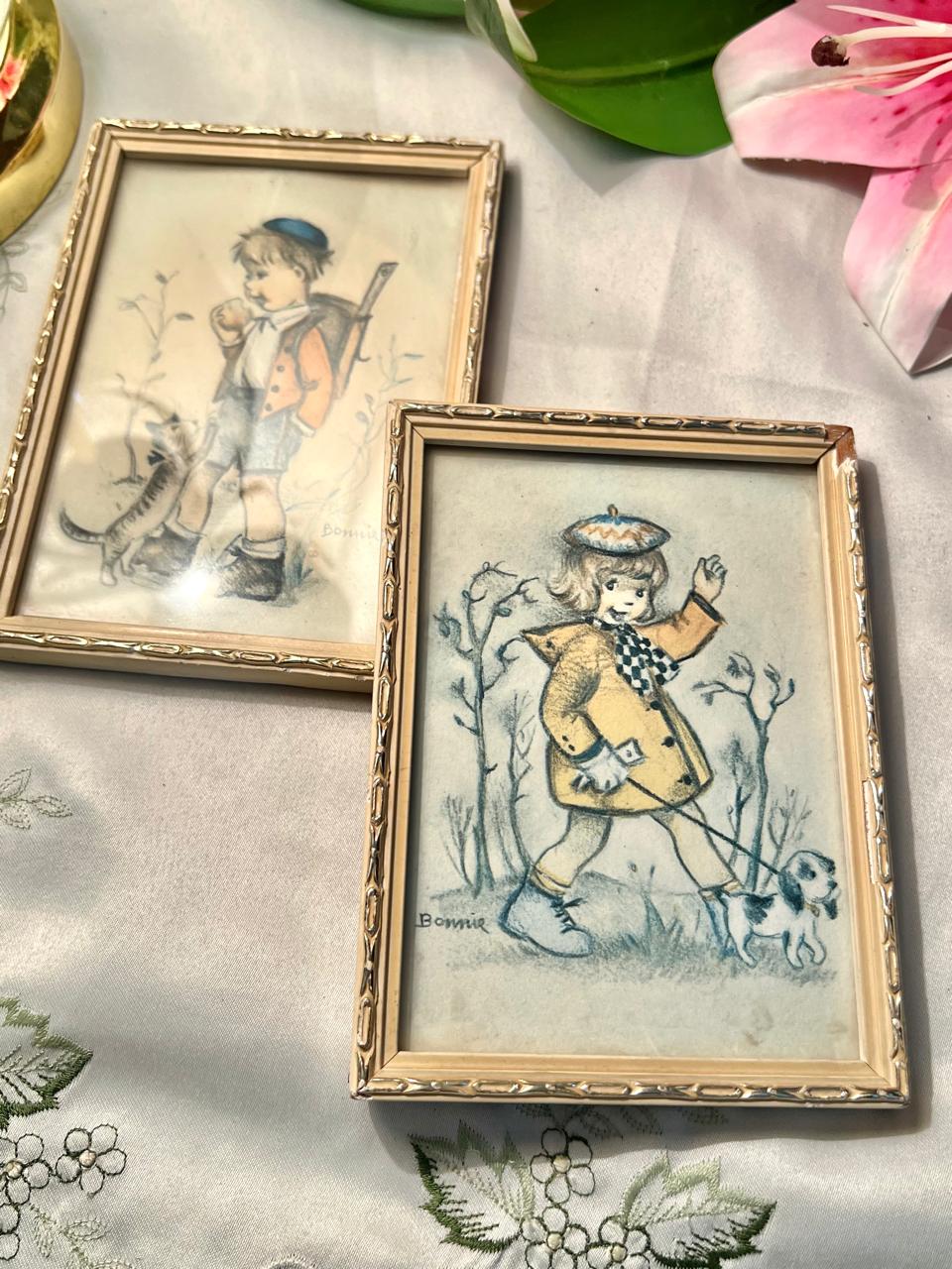 Bonnie Children & Pets Framed Painting Pair 6"
