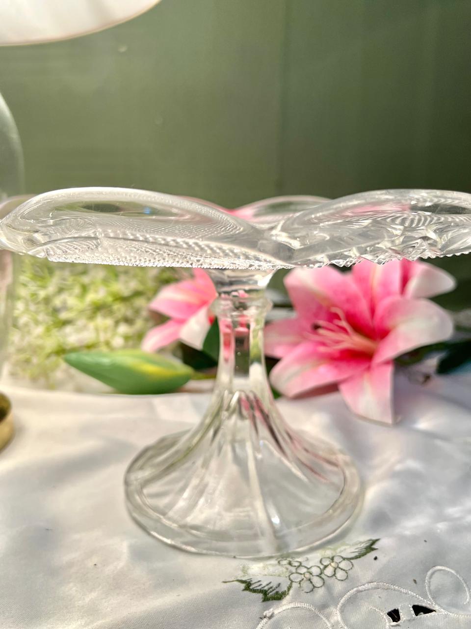 Vintage Clear Crystal Pedestal Serving Cake Platter – 10 Inch