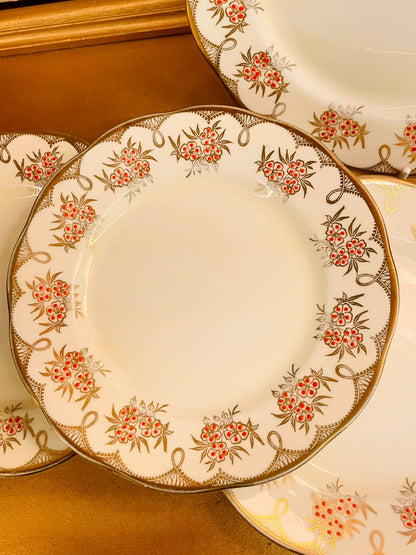 Vintage Floral Plate Set with Gold Rim Set of 4 - Plates