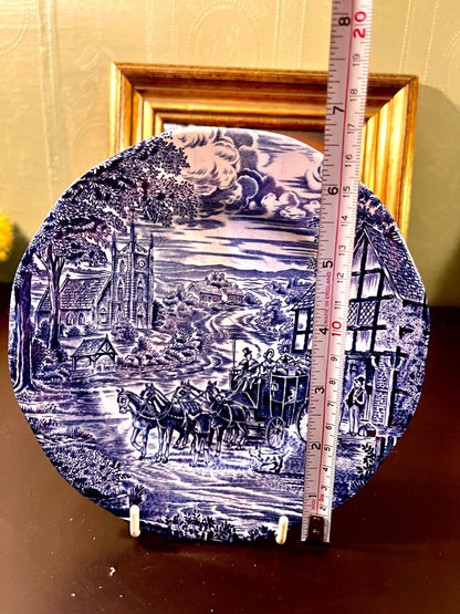 Vintage Blue & White Coaching Scene Plate – 8 Inch