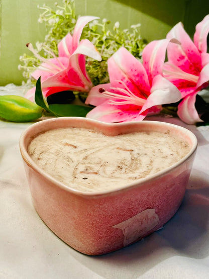 Pink Heart-Shaped Scented 3-Wick Candle in Ceramic Dish | 5"