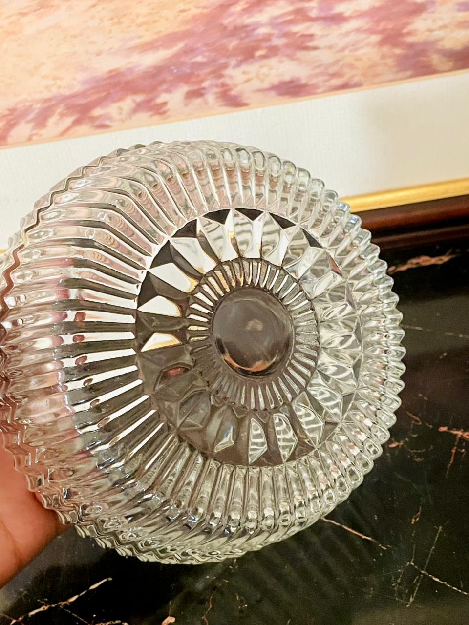 Vintage Cut Glass Bowl with Silver-Plated Lid – Elegant Storage Dish (England)