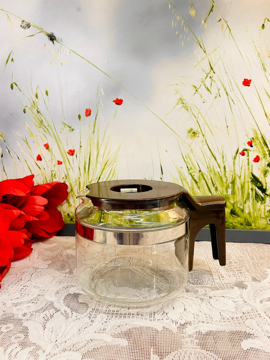 Vintage Glass Coffee Pot with Brown Lid and Handle