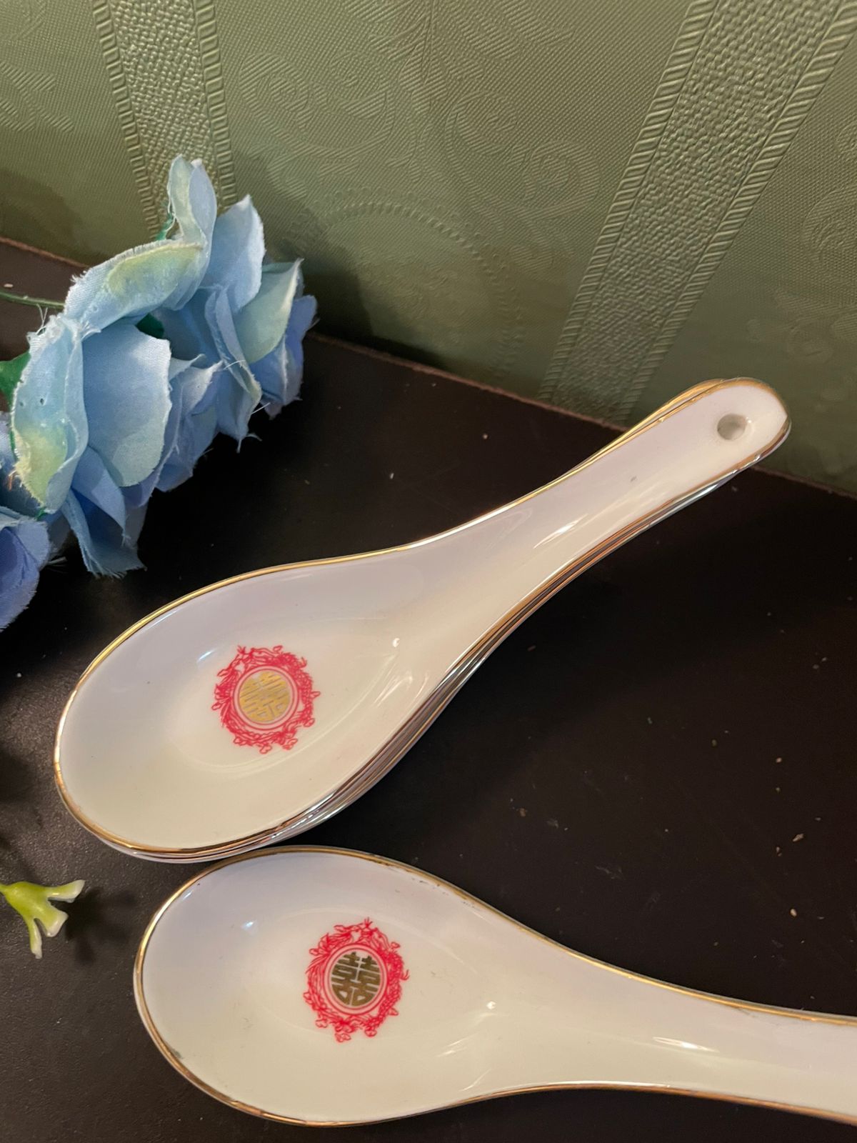 Vintage Chinese Porcelain Soup Spoons Set of 5