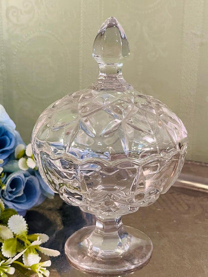 Vintage Pressed Crystal Lidded Compote 17 cm Pedestal Design