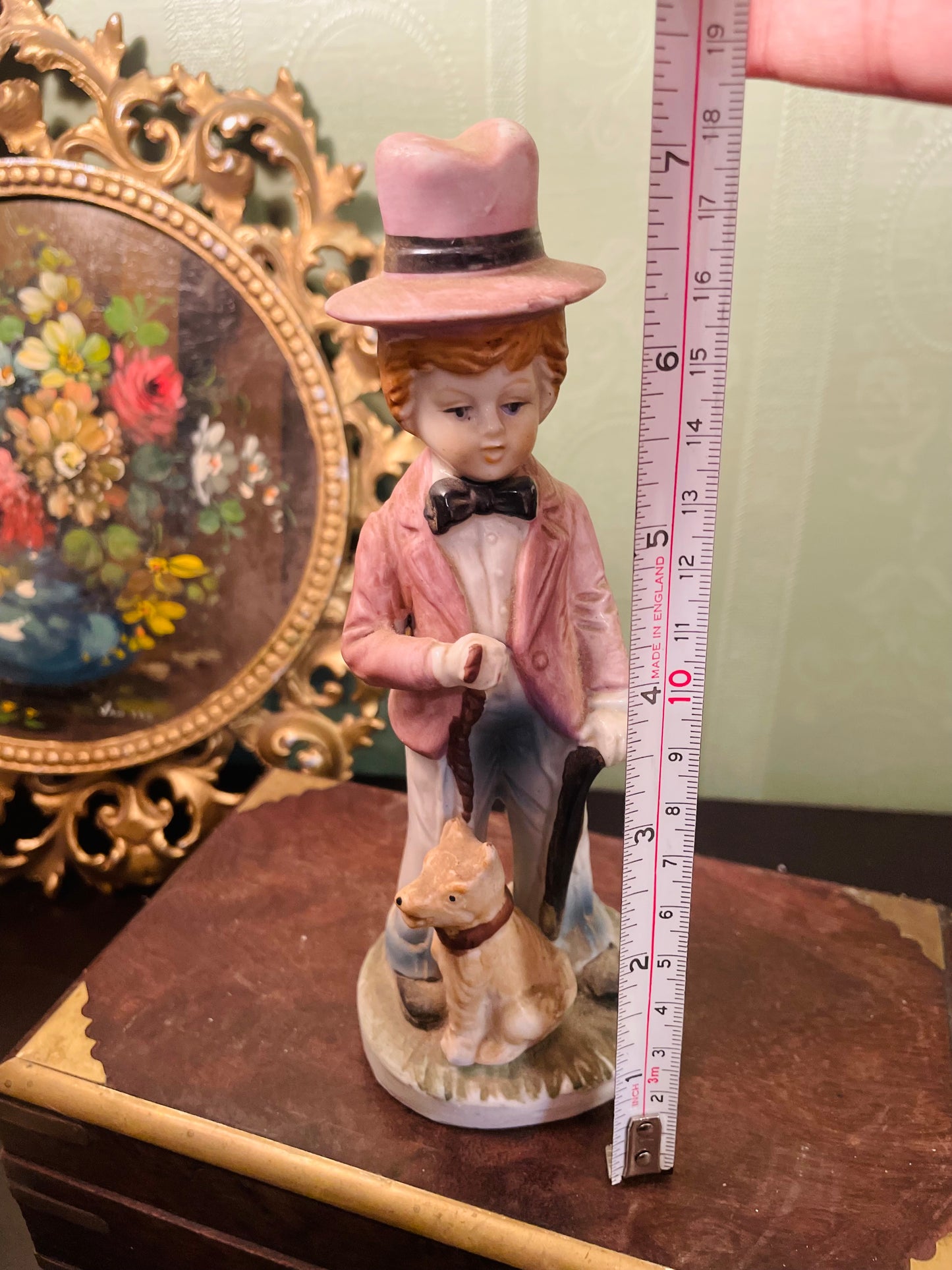 Porcelain Boy With Dog Figurine Collectible Ornament