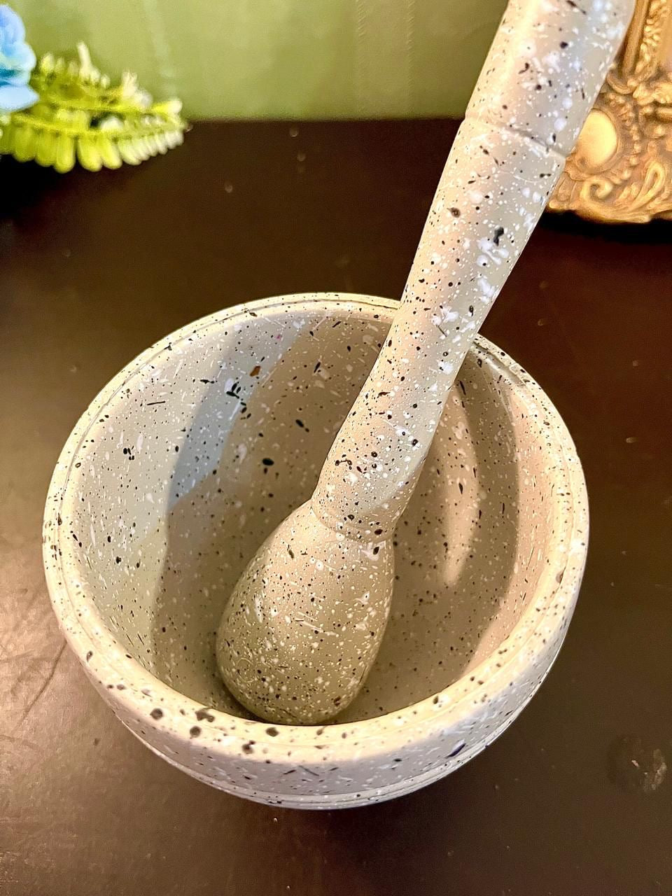 Vintage Stoneware Mortar & Pestle Set 4 Inch Kitchen Tool