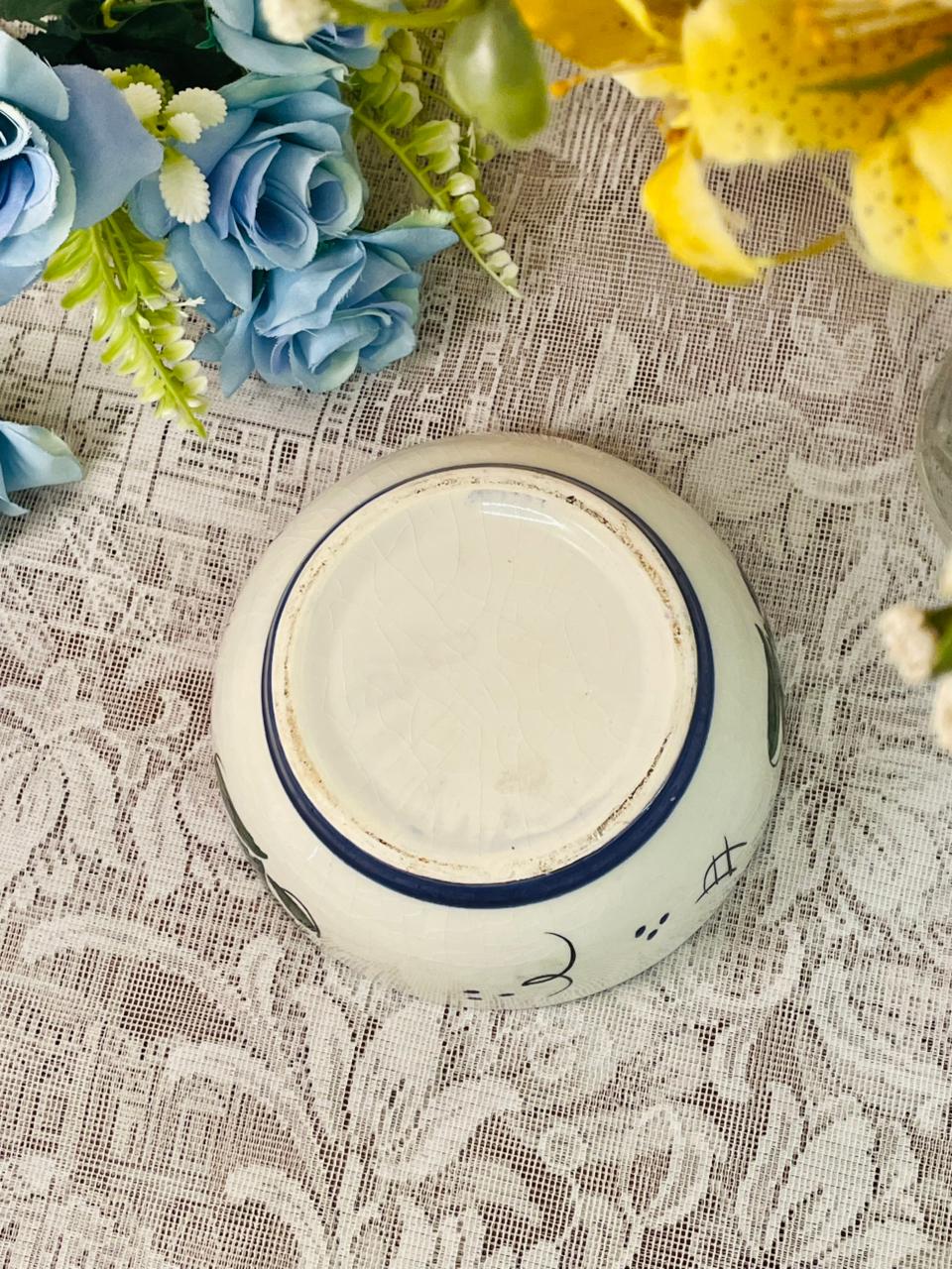 Vintage Handpainted Floral Ceramic Bowl  Rustic Charm