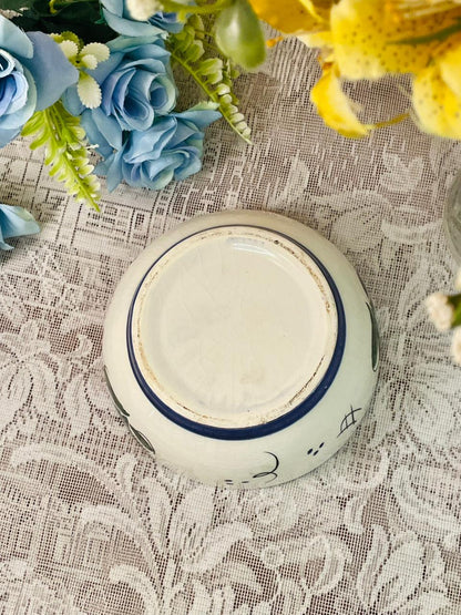 Vintage Handpainted Floral Ceramic Bowl  Rustic Charm