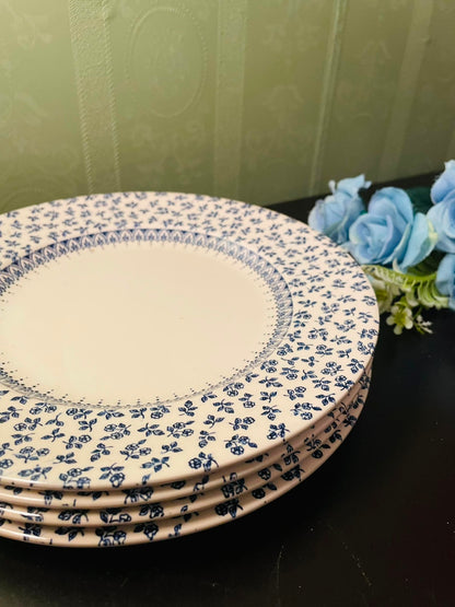 Vintage Blue Floral Dinner Plates Set Country Style