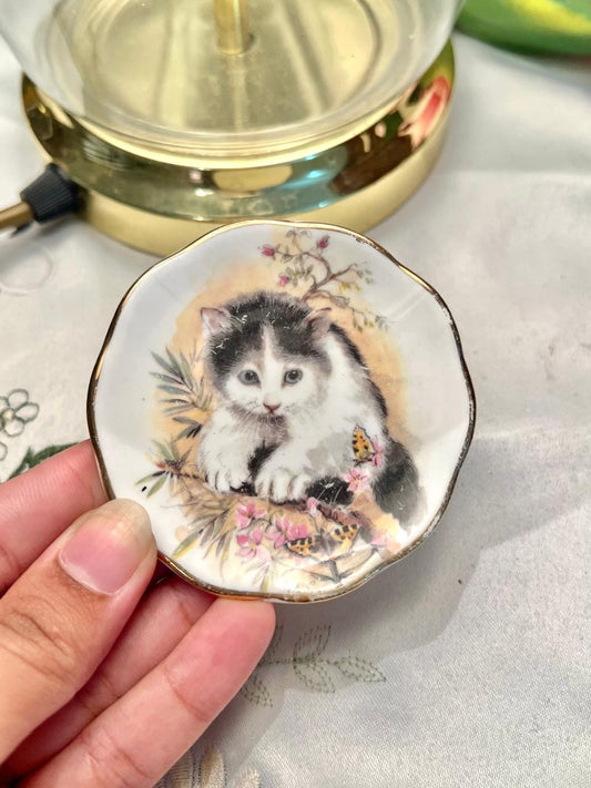 Vintage Fine Bone China Kitten Decorative Plate 2.75 in