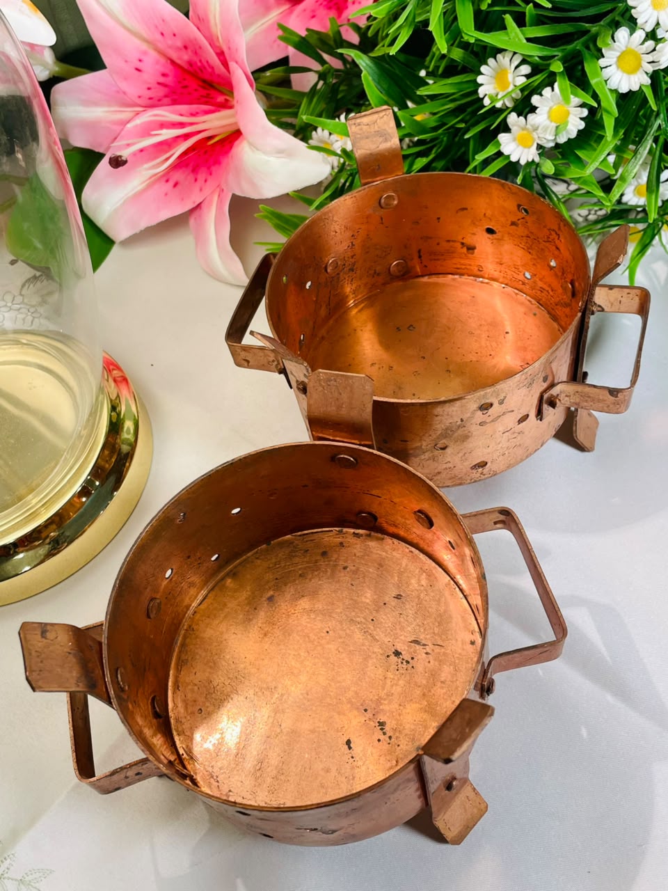 Copper-Tone Decorative Metal Pots – 2 Pieces, 13 cm