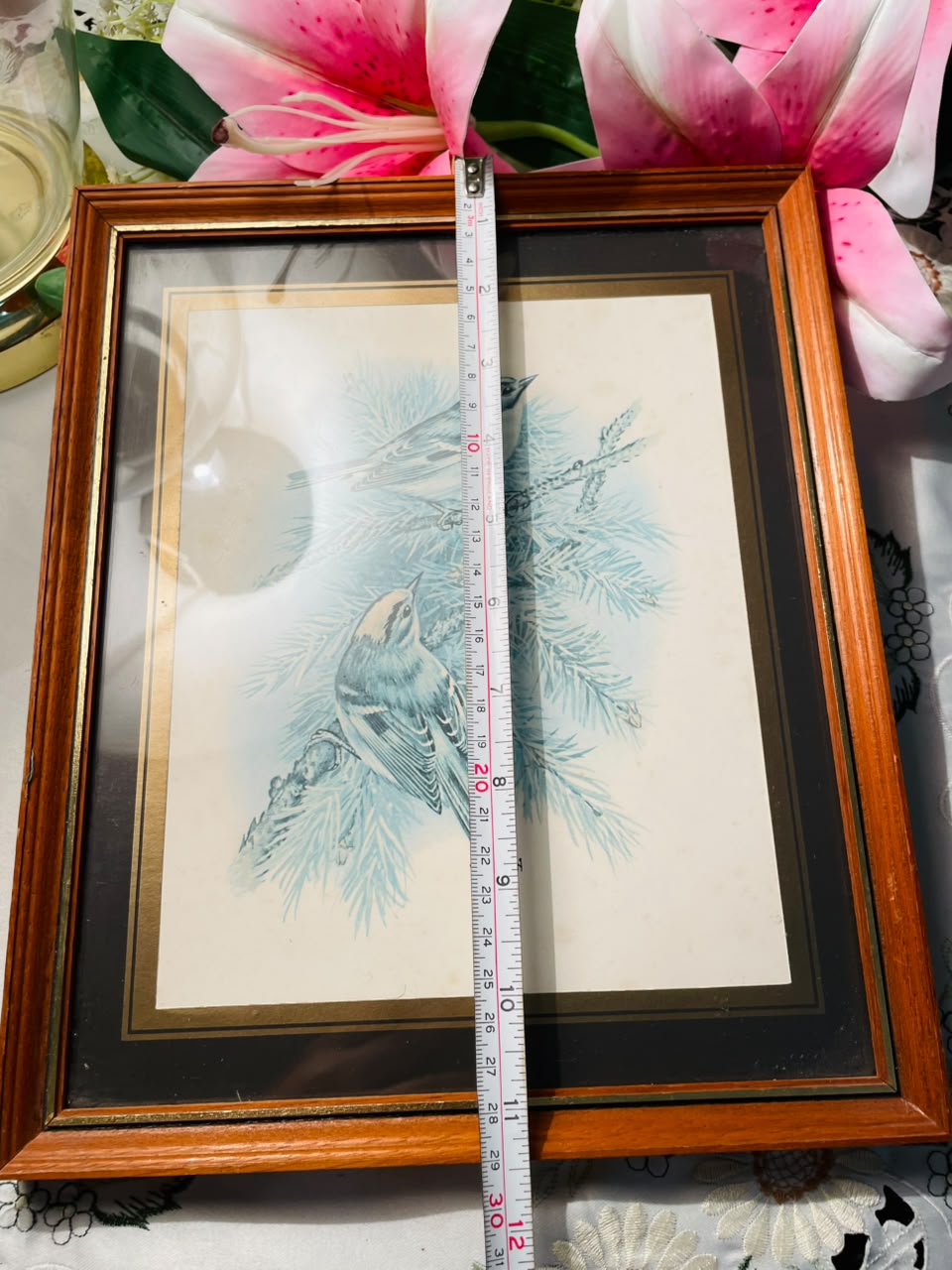 Blue Bird Framed Artwork Brown Frame Approx. 30 cm