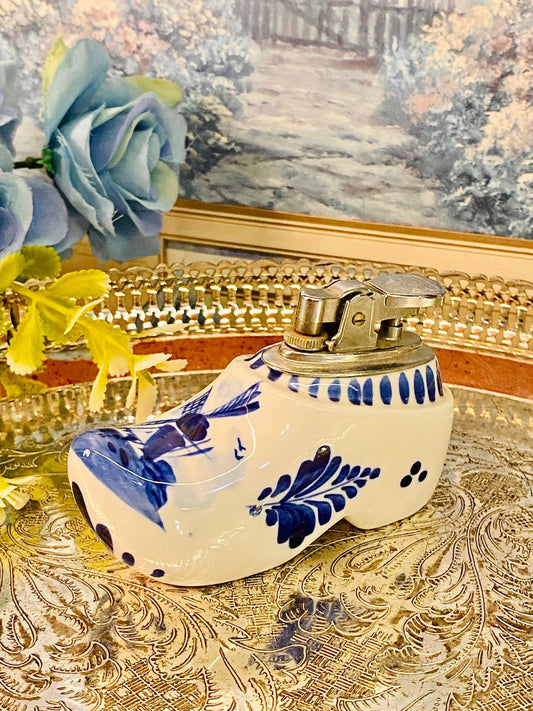 Vintage Delft Blue Clog Lighter Ceramic Shoe Decor