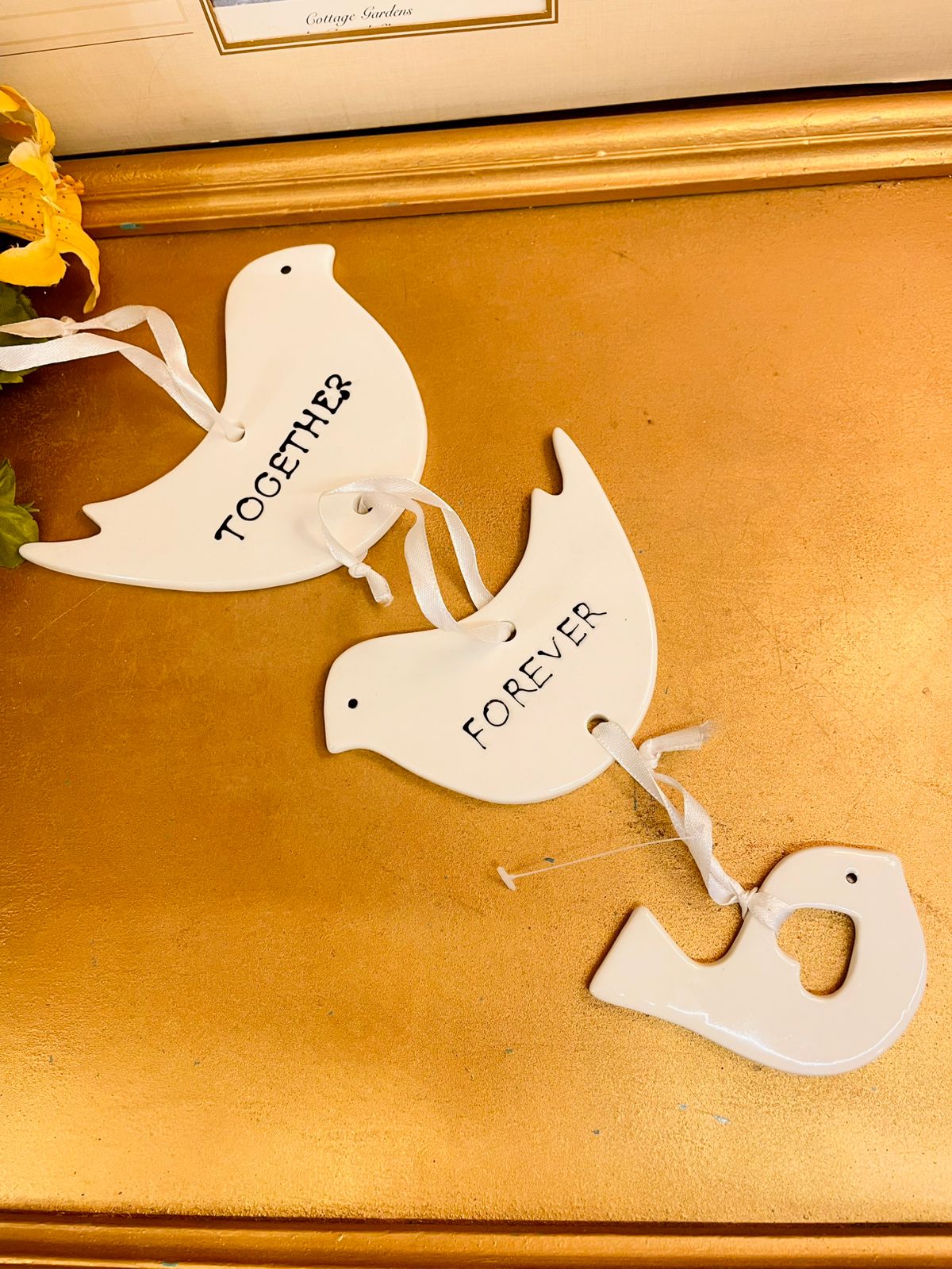 11 inches Set of 3 White Ceramic Dove Hanging Ornaments