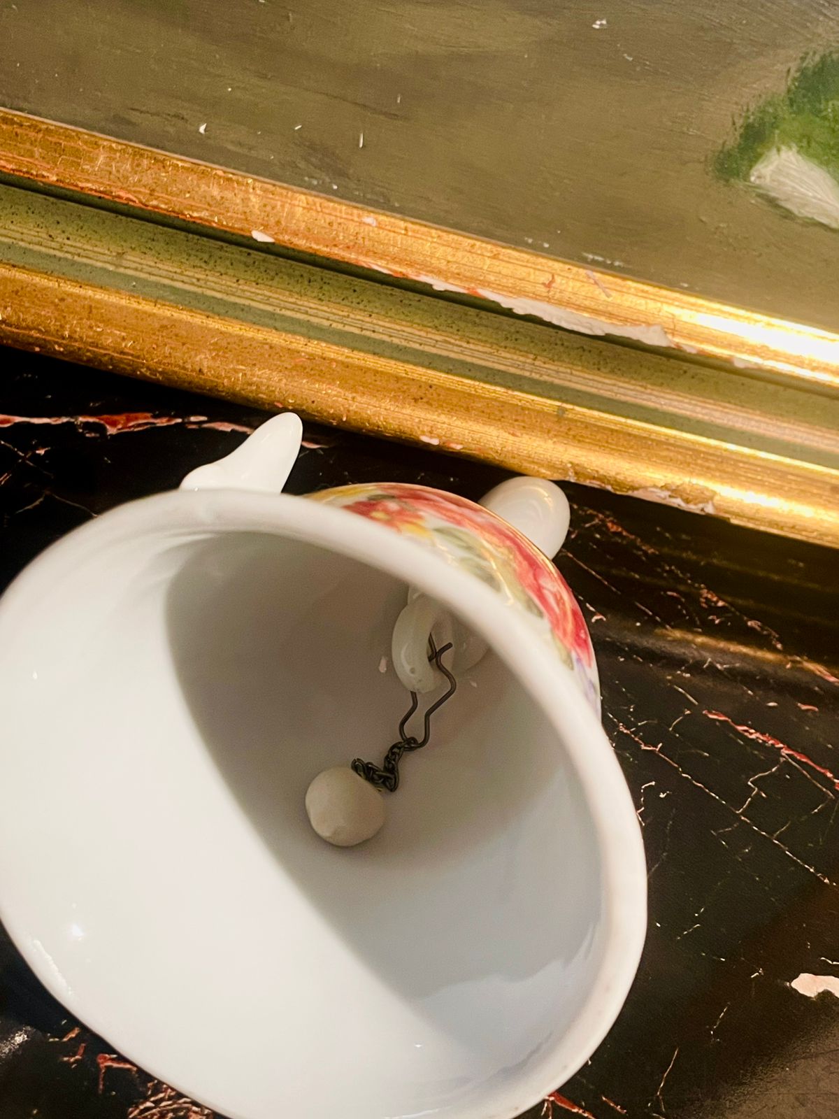 Vintage Porcelain Hand Bell with Butterfly Accent — Floral Garden Collection