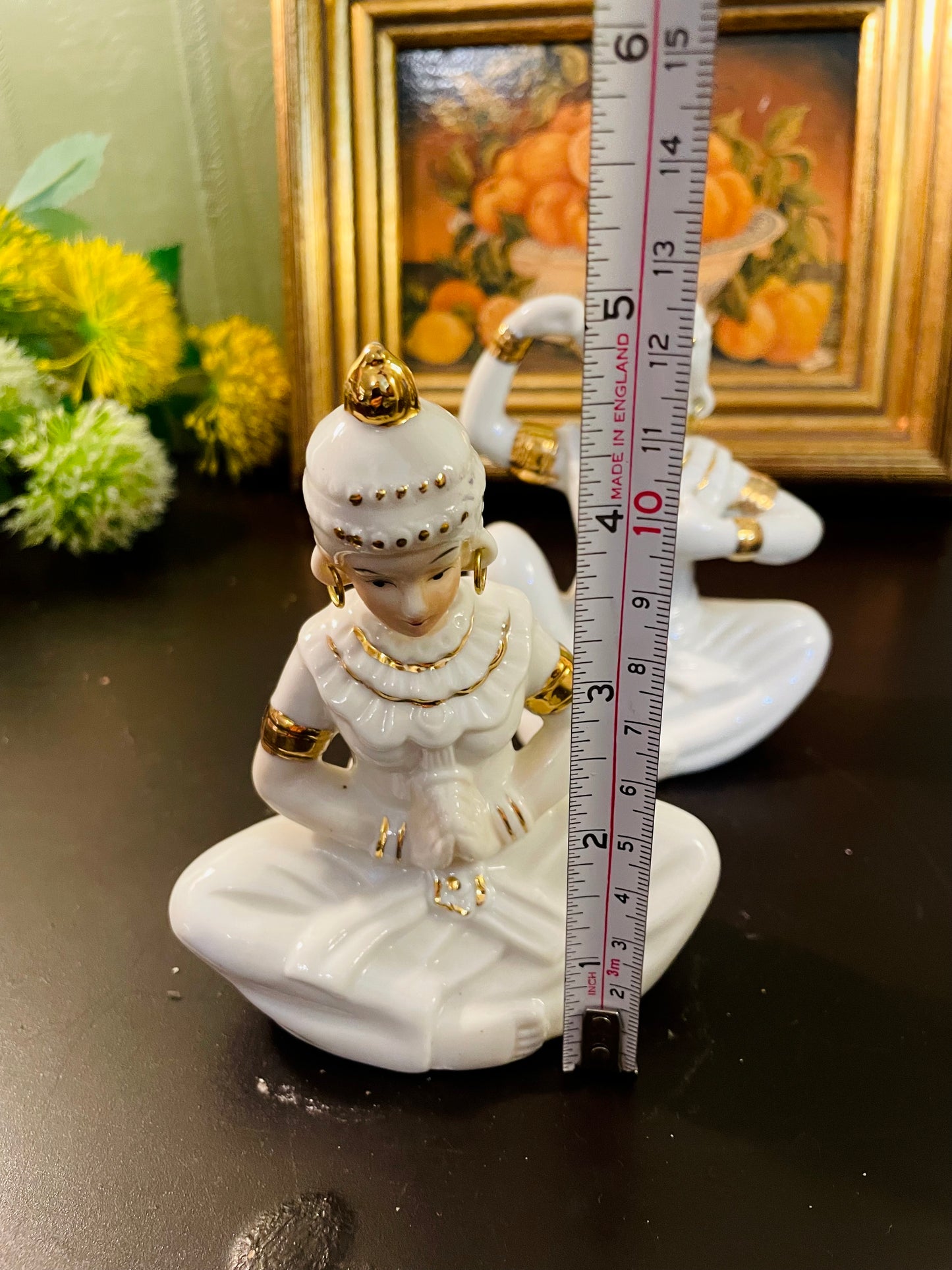 Vintage White Porcelain Indian Dancer Figurine – 13 cm Each