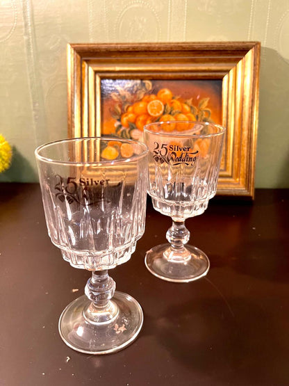Vintage Crystal Goblet Glasses 6 Inch – Silver Wedding Set of 2