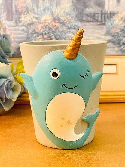 Cute Narwhal Planter Ceramic Kids Animal Plant Pot