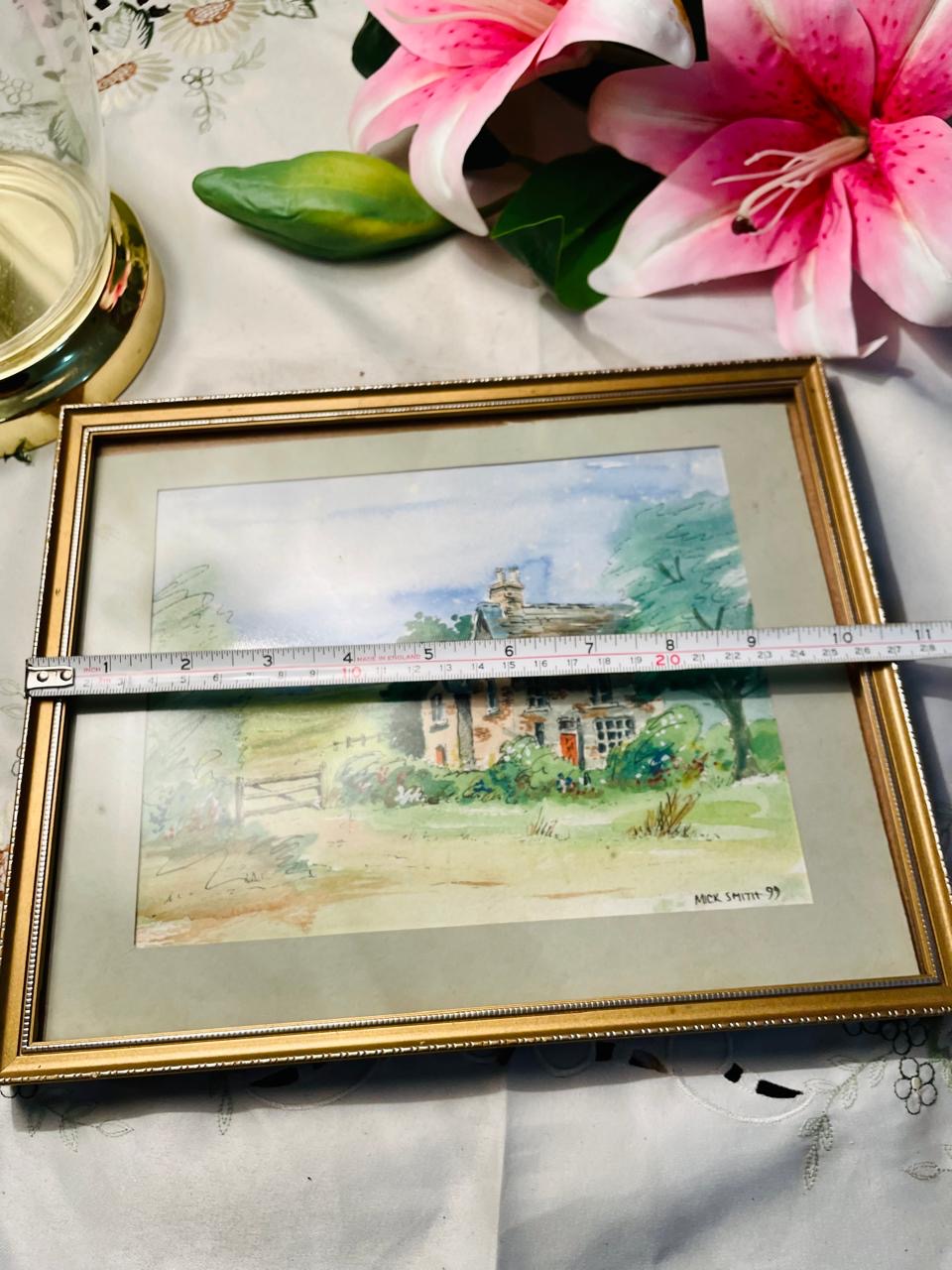 Framed Cottage Landscape Painting Gold-Tone Frame 31 cm