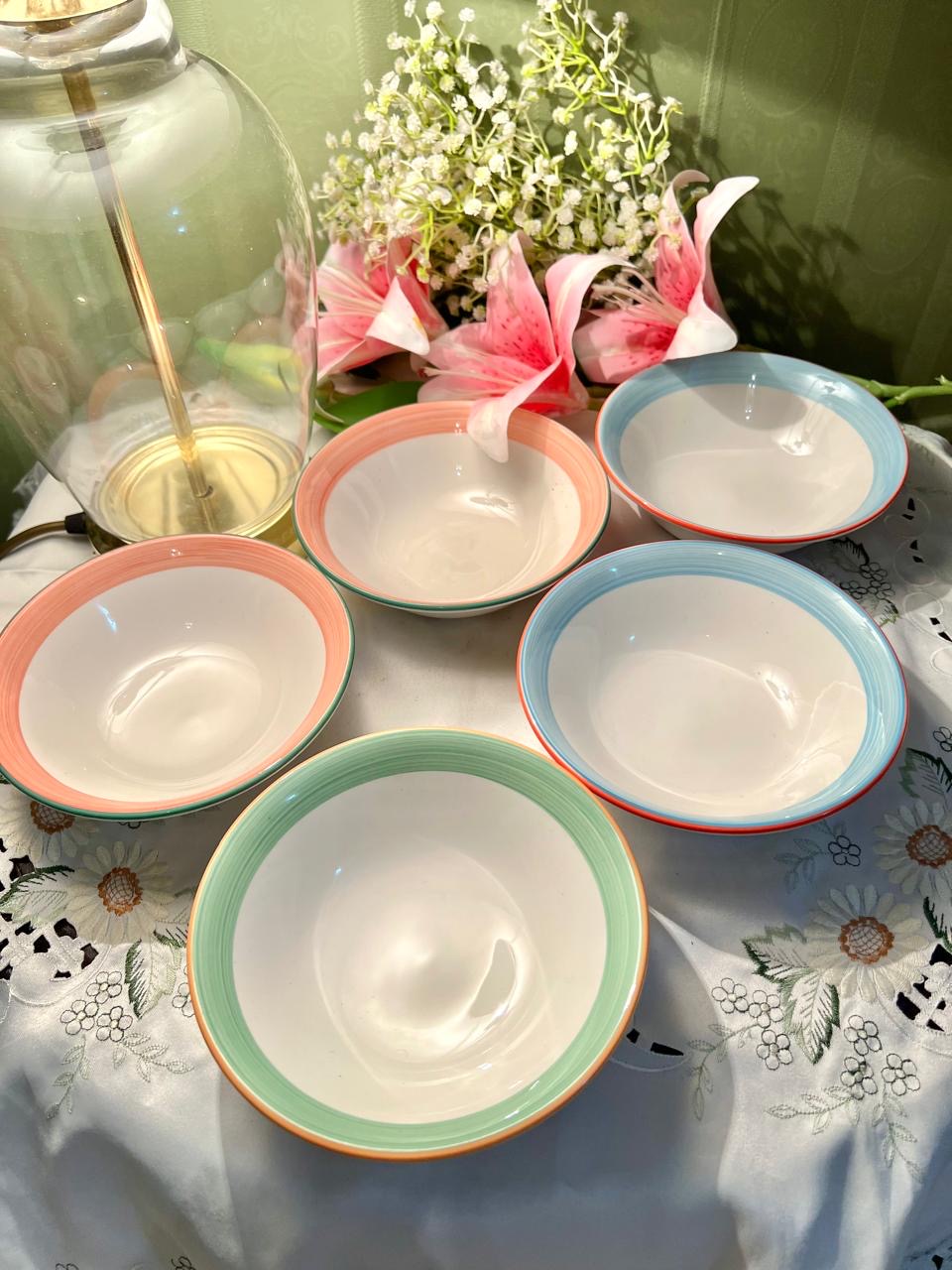 Steelite 5-Piece Colour Rim Bowls 6.5 in Made in England