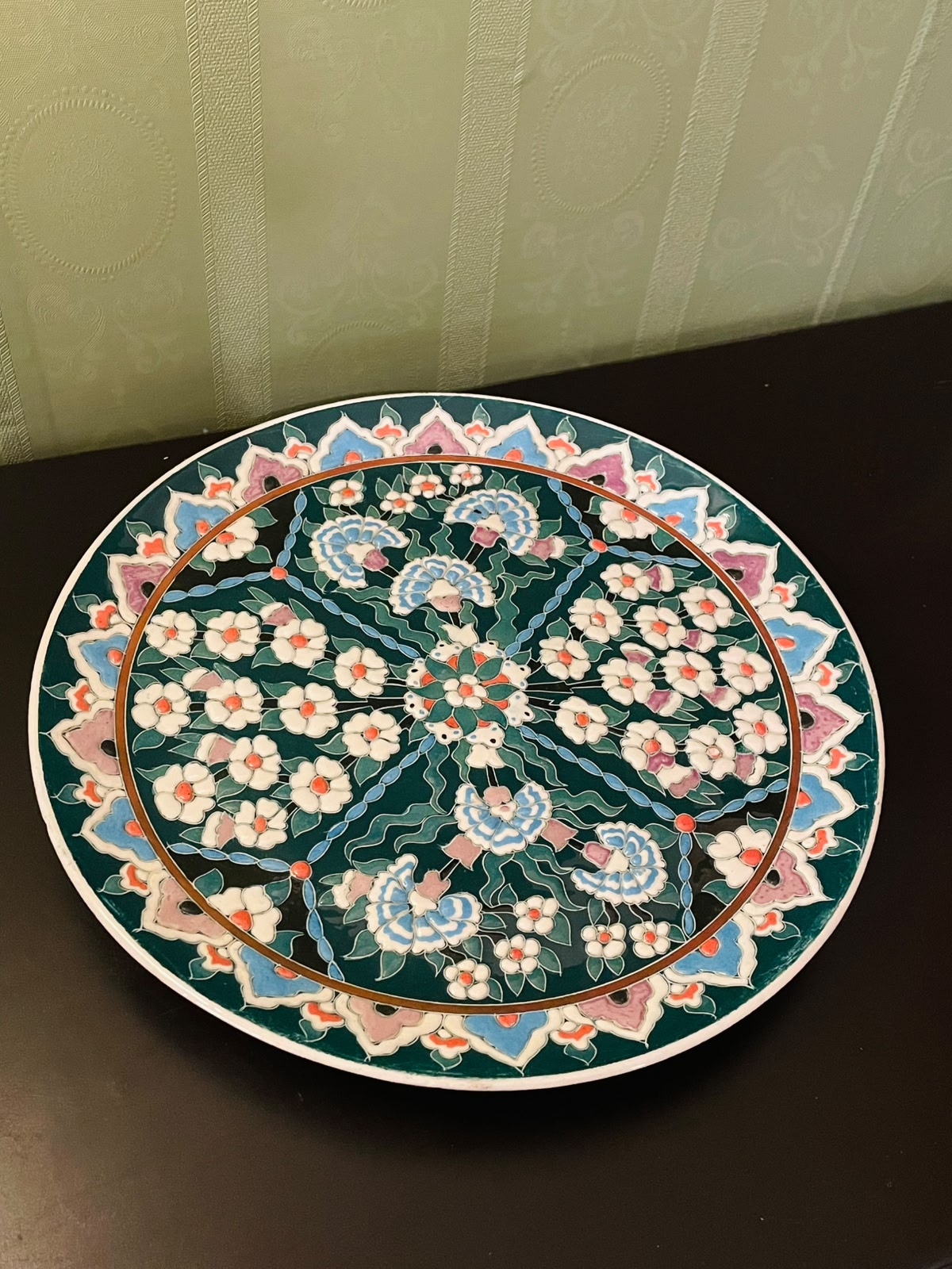 Hand Painted Turkish Kutahya Floral Plate 12 Inch Wall Decor