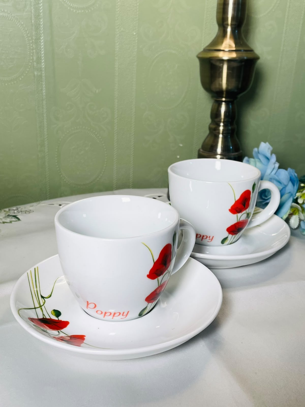 Red Poppy Oven-Safe Cup & Saucer 4-Piece Set 9 cm