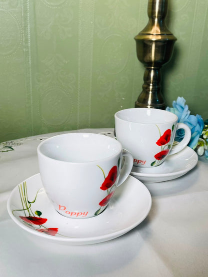 Red Poppy Oven-Safe Cup & Saucer 4-Piece Set 9 cm