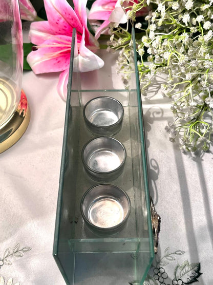 Crystal Tealight Candle Holder with Purple Butterfly – 24 cm