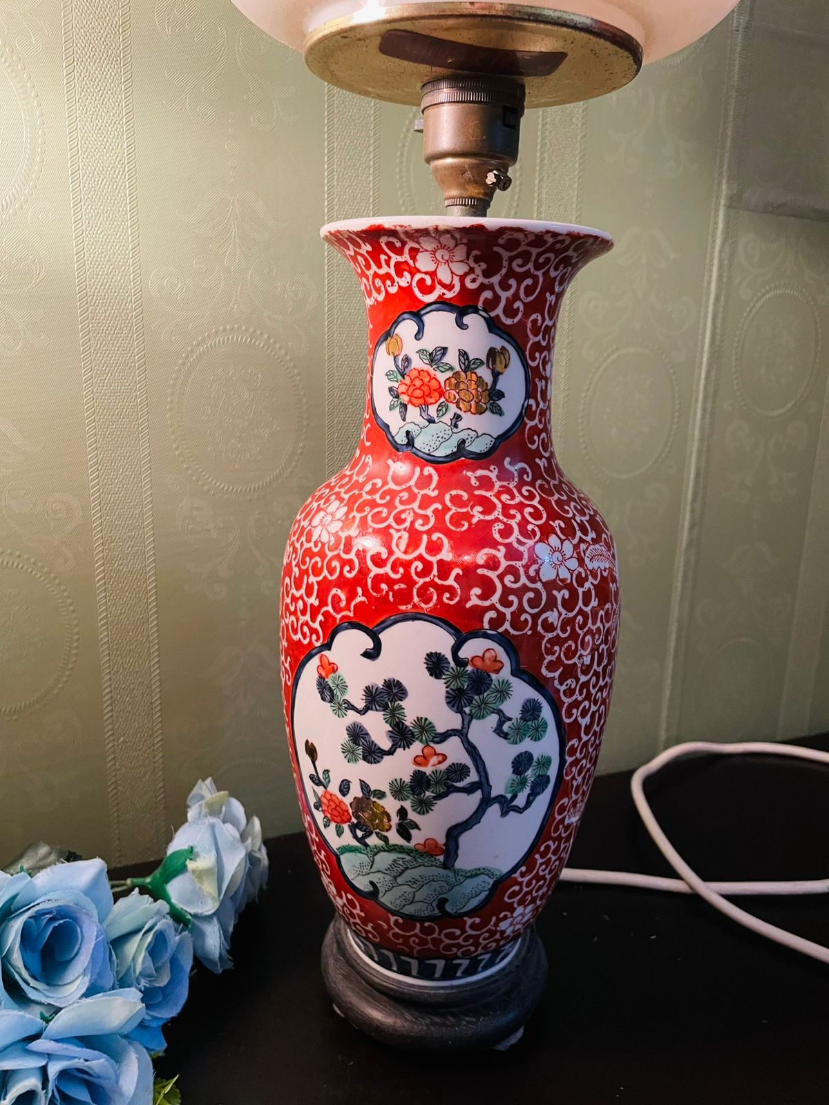 RARE FIND Vintage Imari Style Ginger Jar & Porcelain Lamp Set