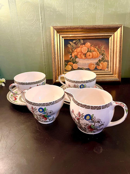 Vintage Floral Chinoiserie Teacup & Saucer Set