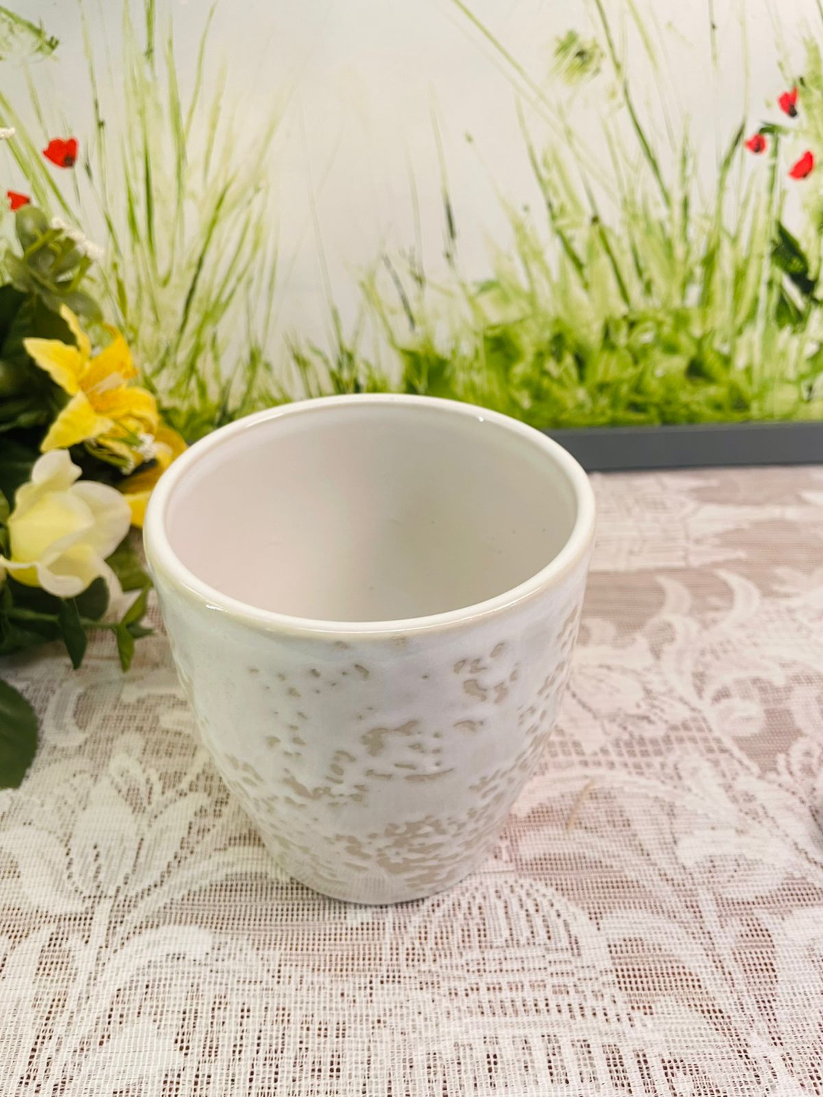 Cream Speckled Ceramic Plant Pot – Textured Cottage Planter