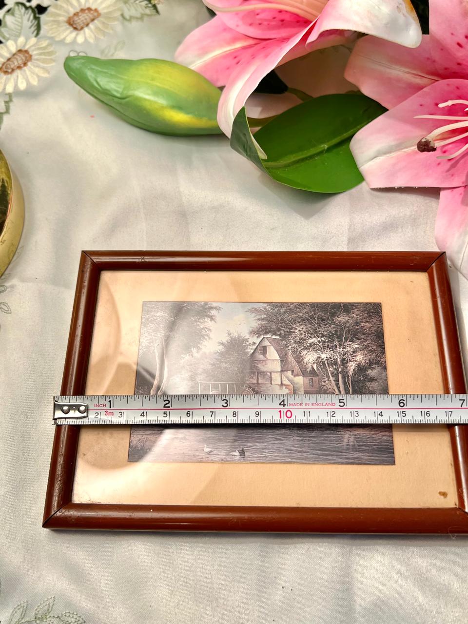 Vintage Cottage Landscape Framed Art 7"