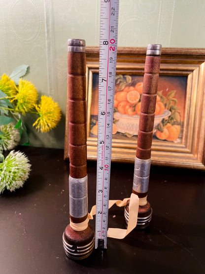 Vintage Wooden Exercise Club with Metal Accents
