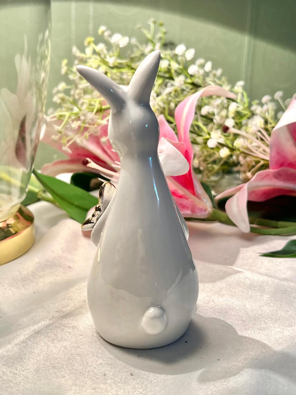 White Rabbit Ceramic Figurine LED Light Gold Butterfly 12cm - 1 Piece