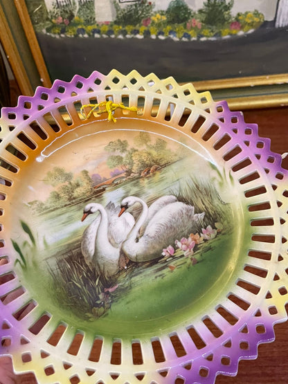 Victorian Decorative Plate | Cutwork | 8" | Love Swans | England