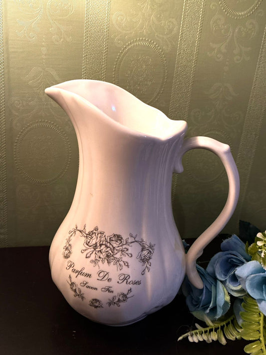 Vintage Parfum De Roses Ceramic Pitcher Floral Rose Jug