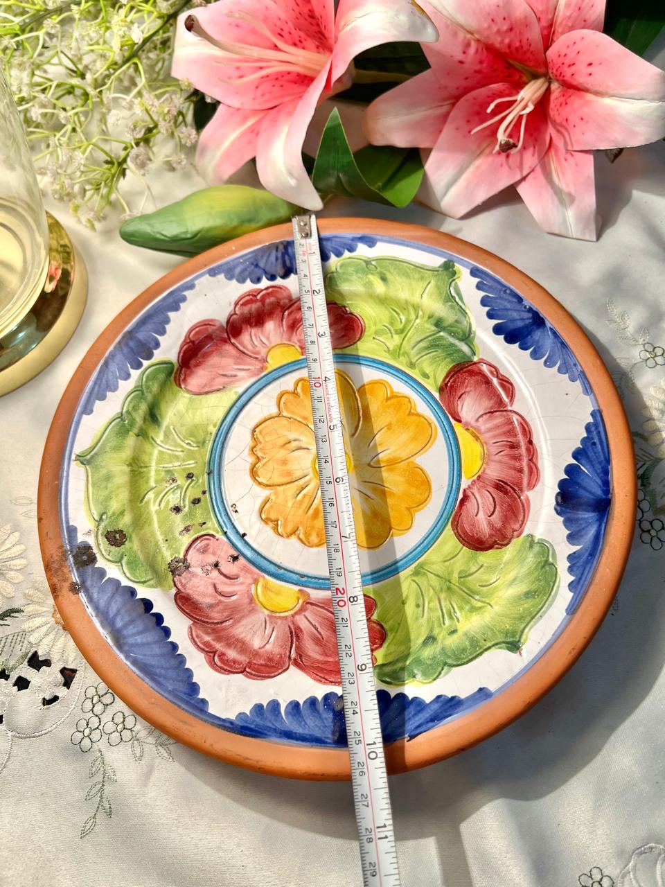 Hand Painted De Cordoba Floral Terracotta Wall Plate – 10 Inch