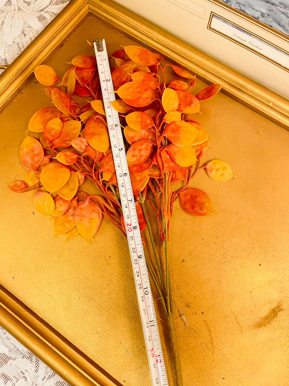 Orange Artificial Honesty Leaf Spray 13"