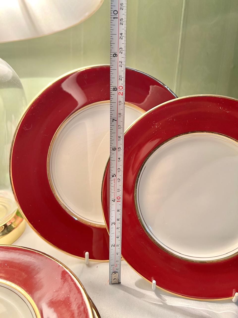 Myott Red Border English 11 Plates Set Gold Rims