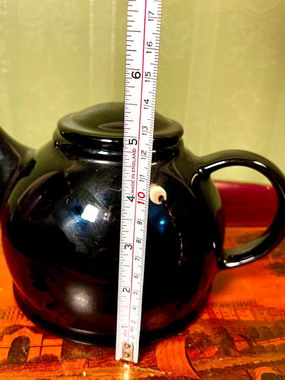 Vintage Black Ceramic Teapot with Lid | Round Tea Pot | 5 Inch