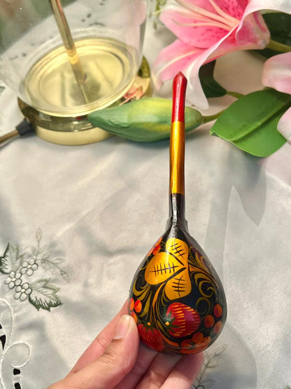 Vintage Painted Wooden Floral Spoon Approx. 8 in