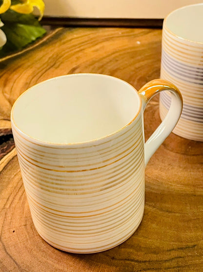 Set of 2 Data Fine Bone China Stripe Mugs | Gold & Blue