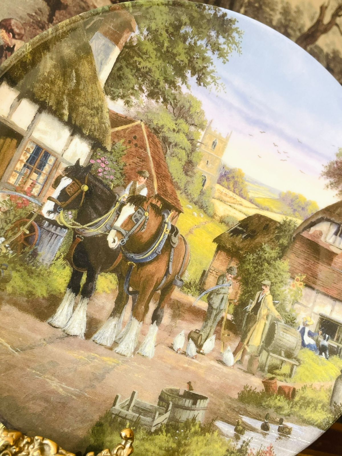 (Royal Doulton Limited Edition Collector’s Plate – “Off to the Fields” Shire Horse Scene, England)