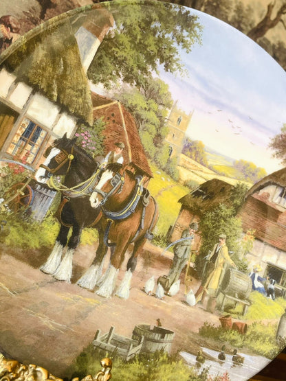 (Royal Doulton Limited Edition Collector’s Plate – “Off to the Fields” Shire Horse Scene, England)