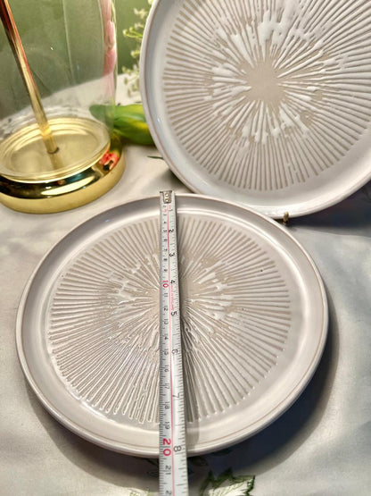 White Textured Ceramic Plates – 2 Piece Set, 8 Inch
