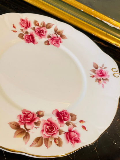 Vintage Duchess “June Cove” Bone China Cake Plate – English Pink Rose Design