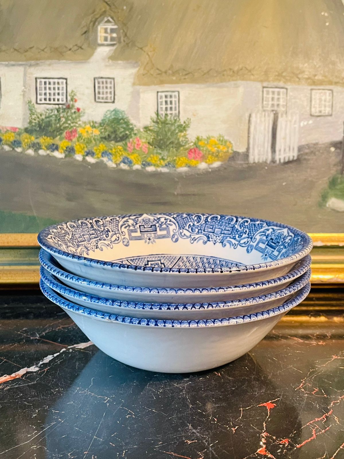 Set of 4 Blue Willow Pattern Deep Bowls – English Ironstone Tableware Ltd – 7 Inches